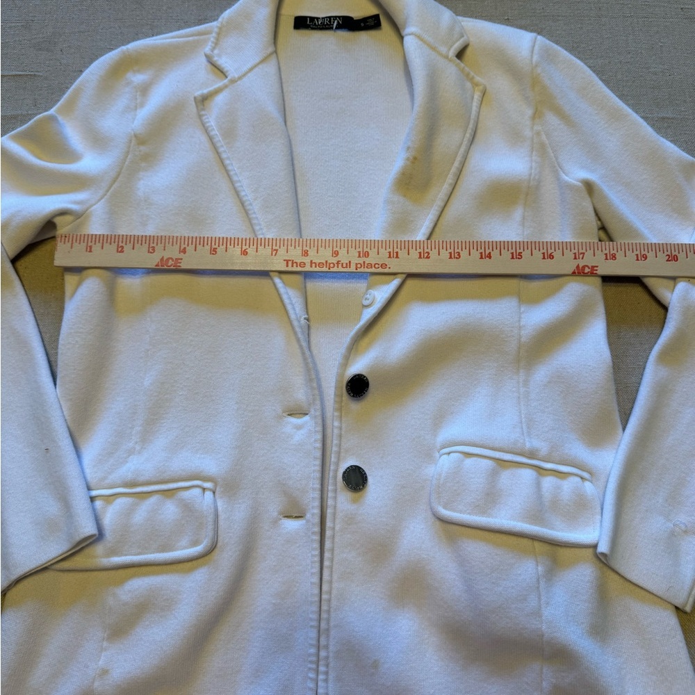Vintage Lauren Ralph Lauren Women’s Winter Ivory Cotton Knit Blazer - Picture 8 of 10